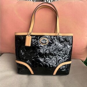 Coach Black and Tan Embossed Bag